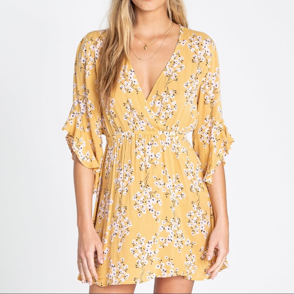 Billabong Yellow Floral Cover Up Dress Size S